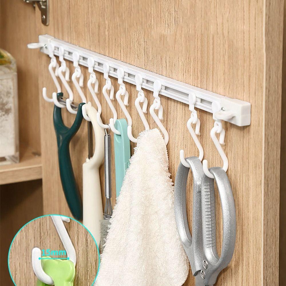 Plastic Track Row Hooks Self-adhesive Cabinet Hook Multifunctional Long Row Hook Kitchen