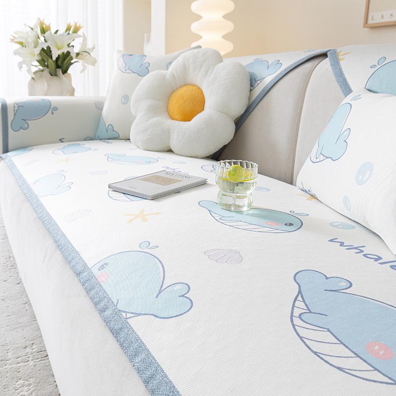 Cartoon Cute Summer Ice Silk Summer Mat Sofa Cushion Non-Slip Sofa Cover Cool Breathable Living Room Sofa Cover Towel