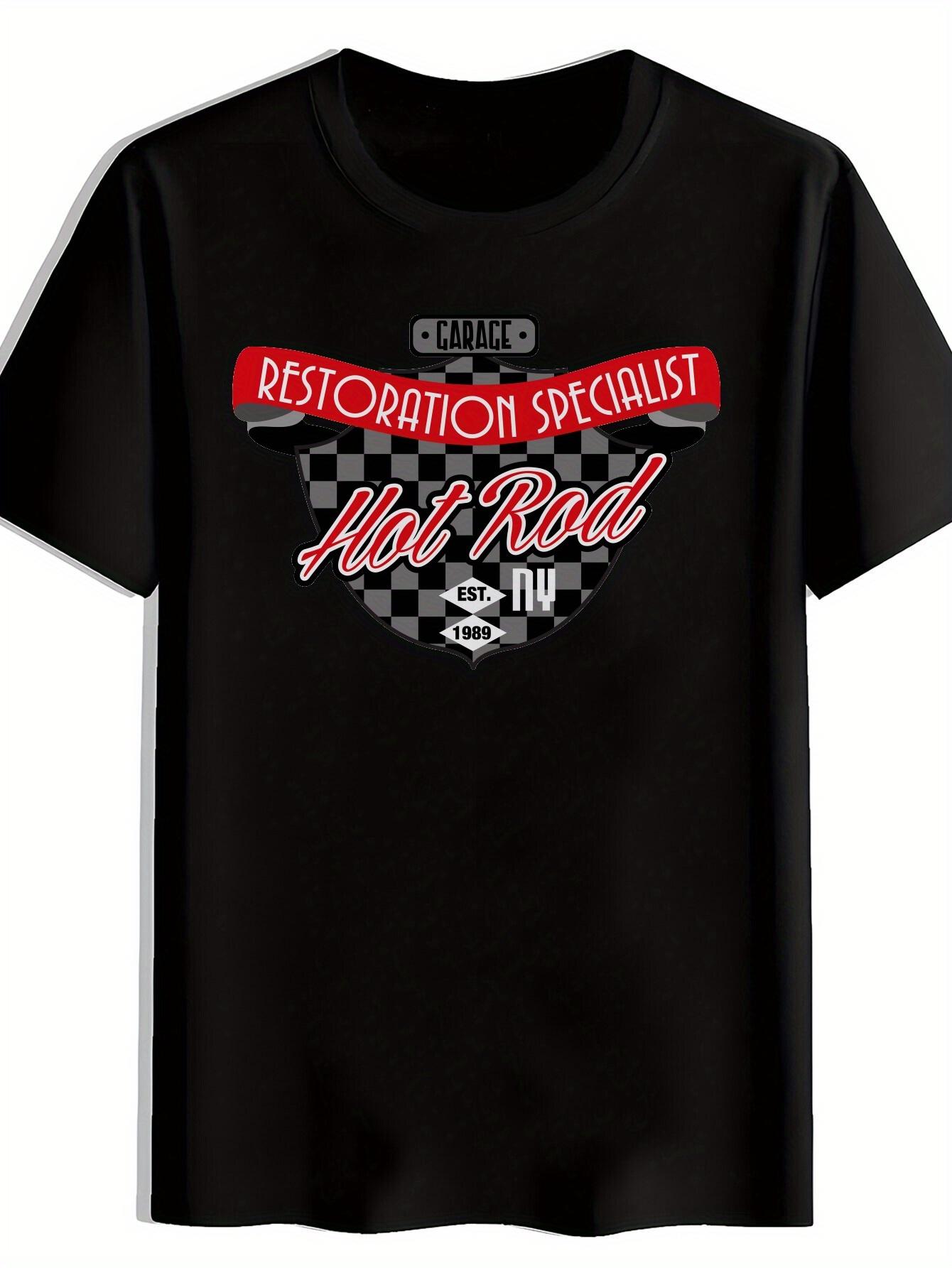 T-shirt Hot Rod Graphic - Black with Red & White Checkered Design M