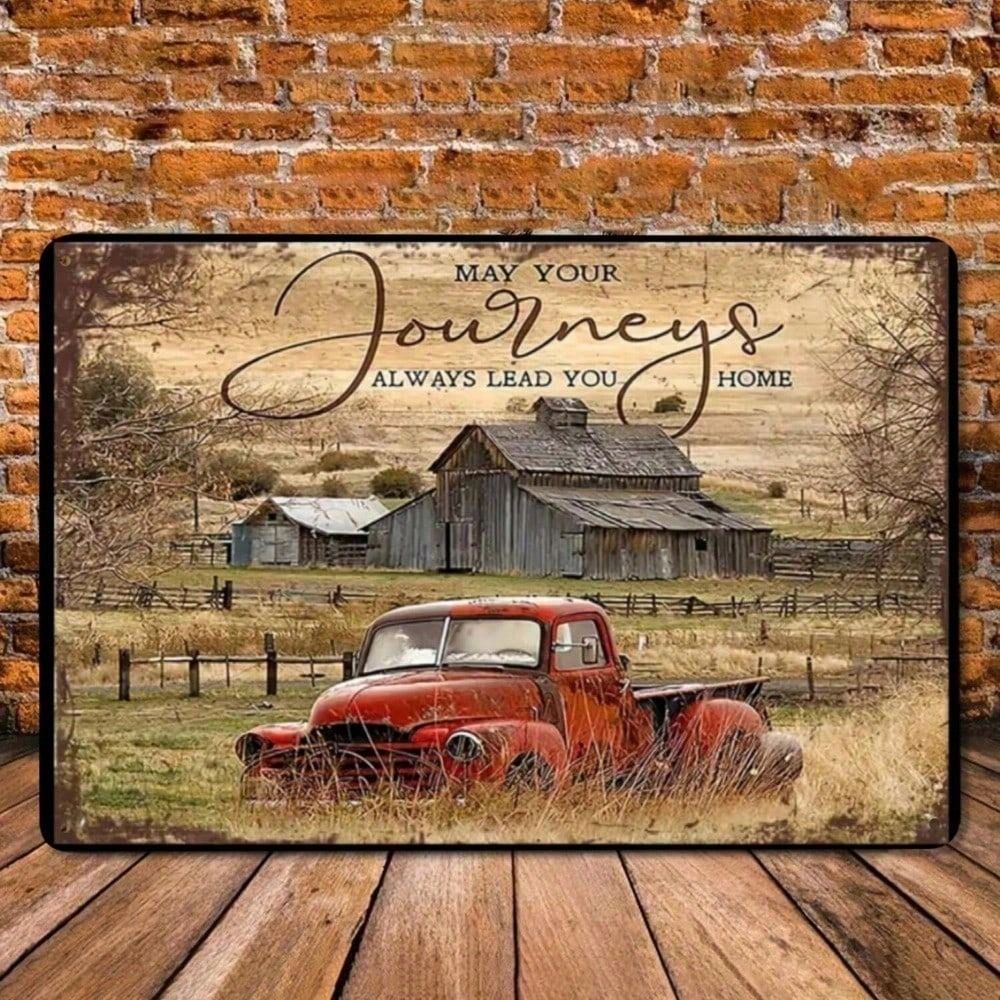 

Metal Poster Retro Red Truck Vintage Farmhouse Wall Art for Living Room