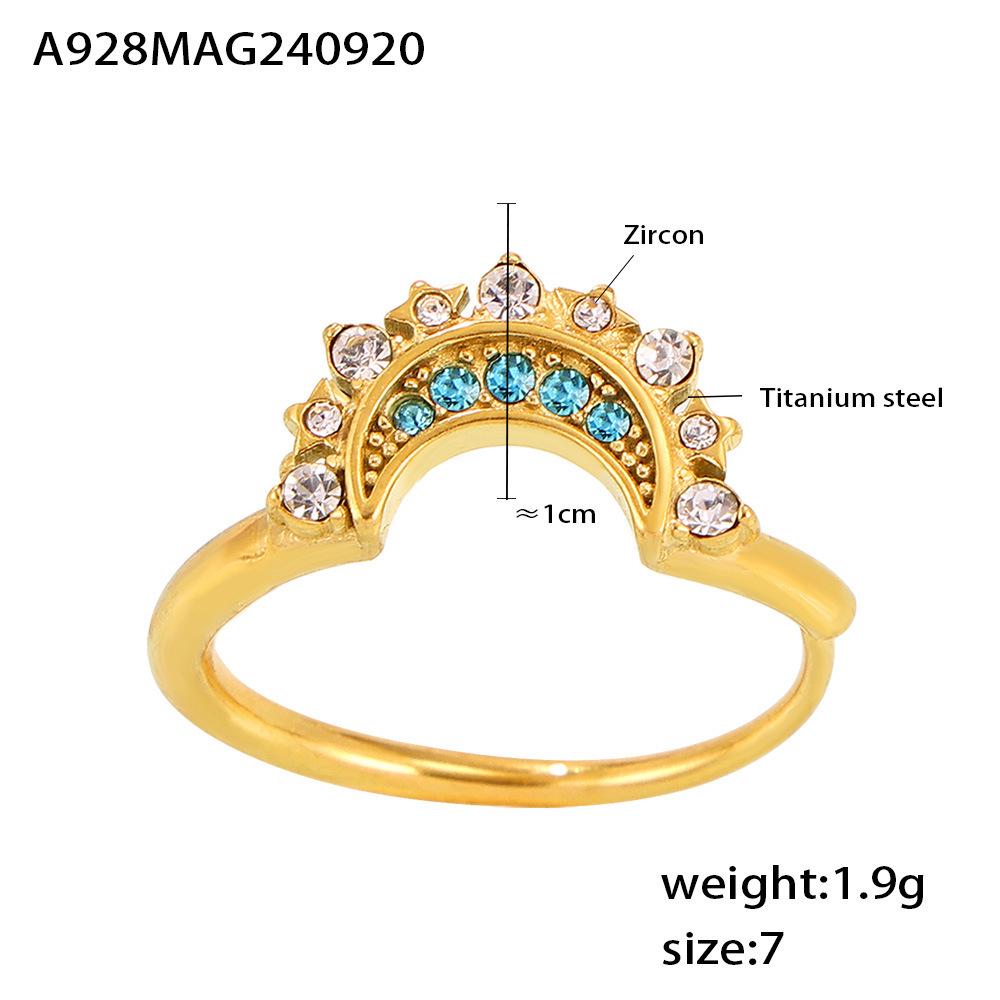 

Регулируемое кольцо из титановой стали с цирконом в виде солнца и луны - европейский и американский стиль Size 7