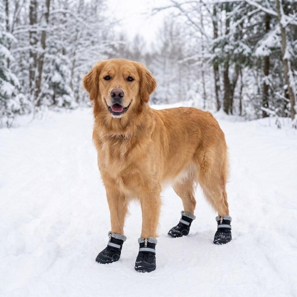 4PCS Warm Dog Cotton Shoes Reflective Anti-slip Dog Boots Wear Resistant Pet Paw Protectors  Winter