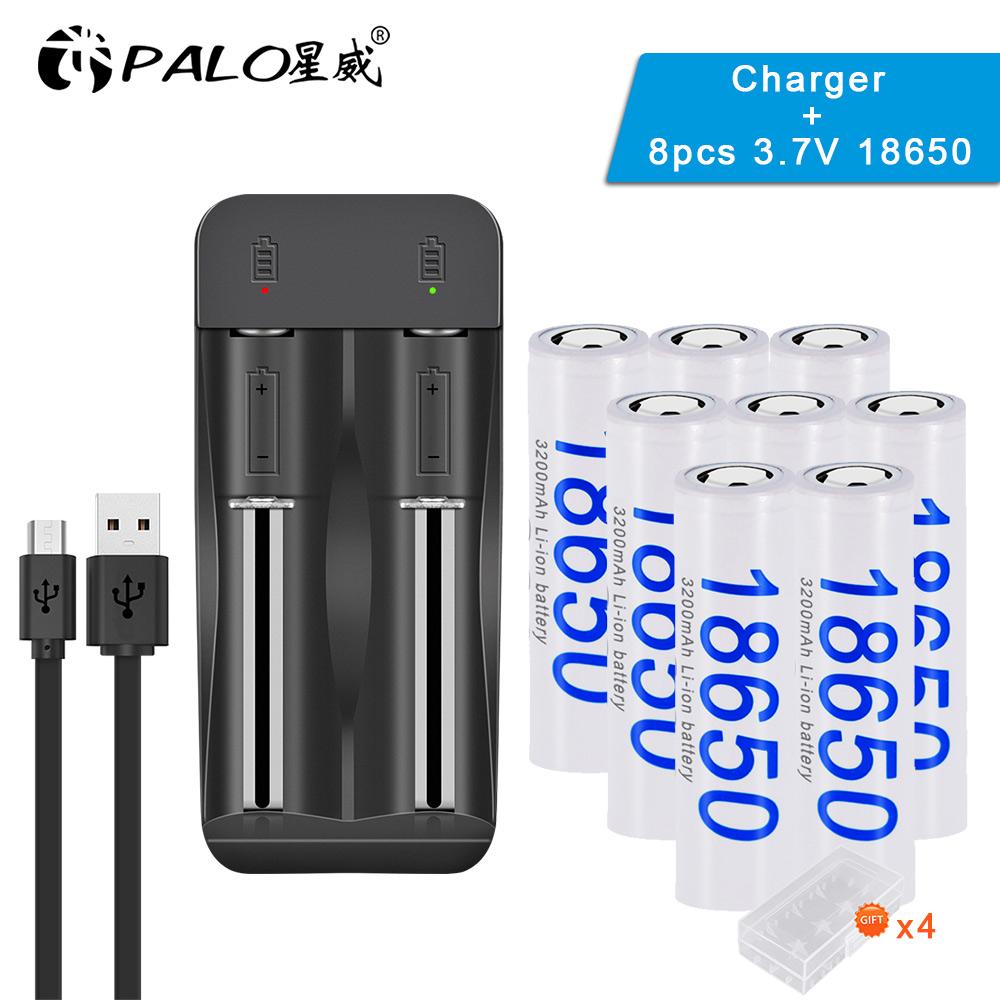 PALO 18650 Battery 3.7v 3200mah Li-ion Rechargeable Battery with Led Smart Charger for 3.7v Li Ion Battery