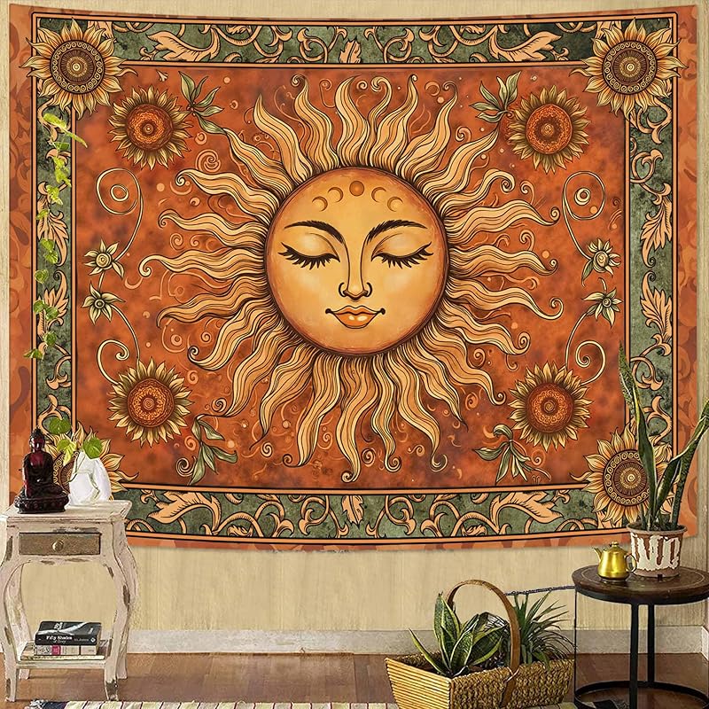 Faxdong Boho Green Butterfly Tapestry, Aesthetic Triple Moon and Sunflowers Crystal Tapestries, Moth Mystic Decor for Bedroom Living Room