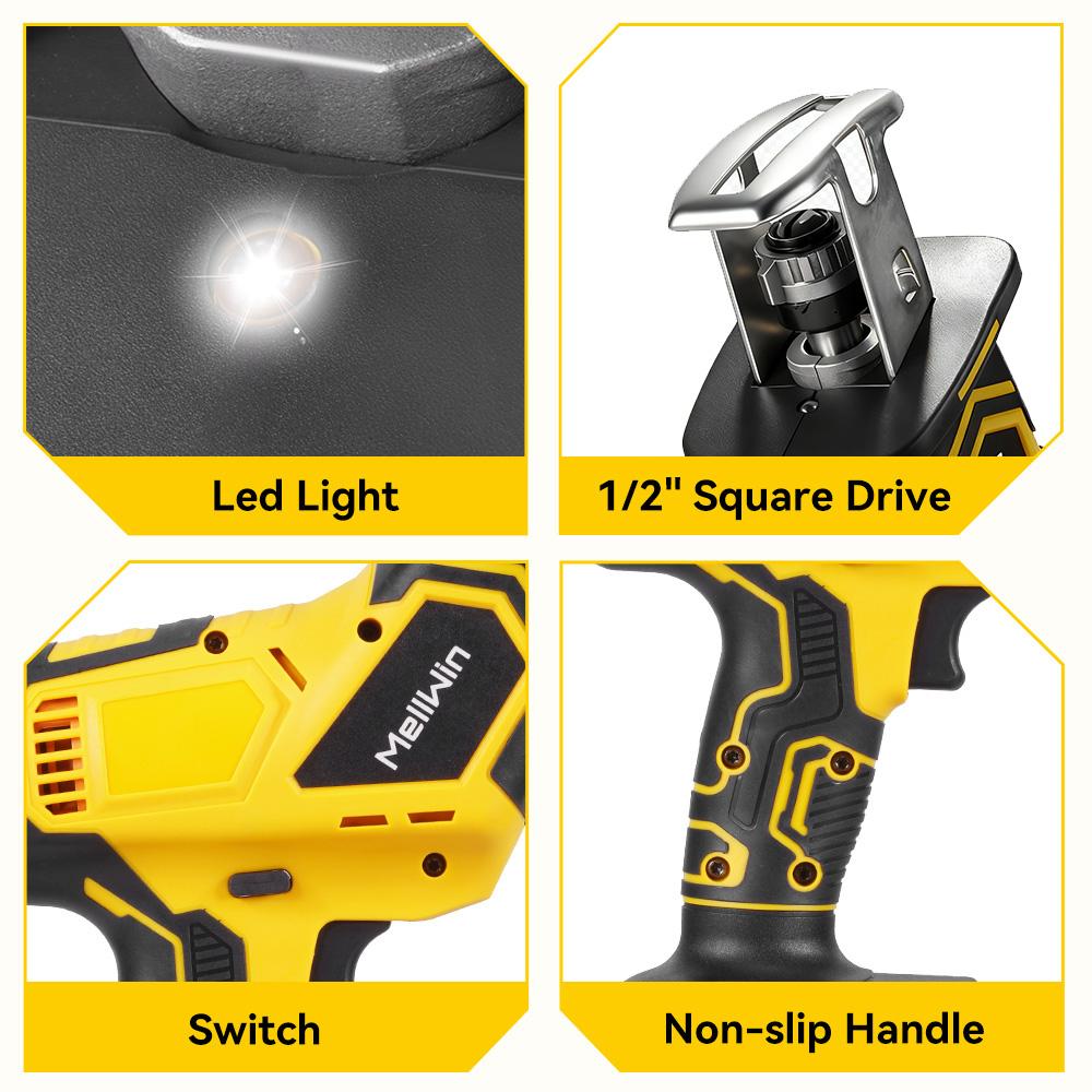 MELLWIN Brushless Electric Reciprocating Saw With 4Saw Blades Metal Wood Cordless Electric CutSaw Tool For Makita 18VBattery Pin