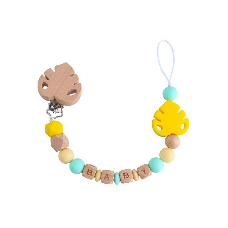 DIY Baby Personalized Name Leaf Pacifier Clips Holder Chain Teething Toys Gifts Wooden Ring Anti-drop Chains Babies
