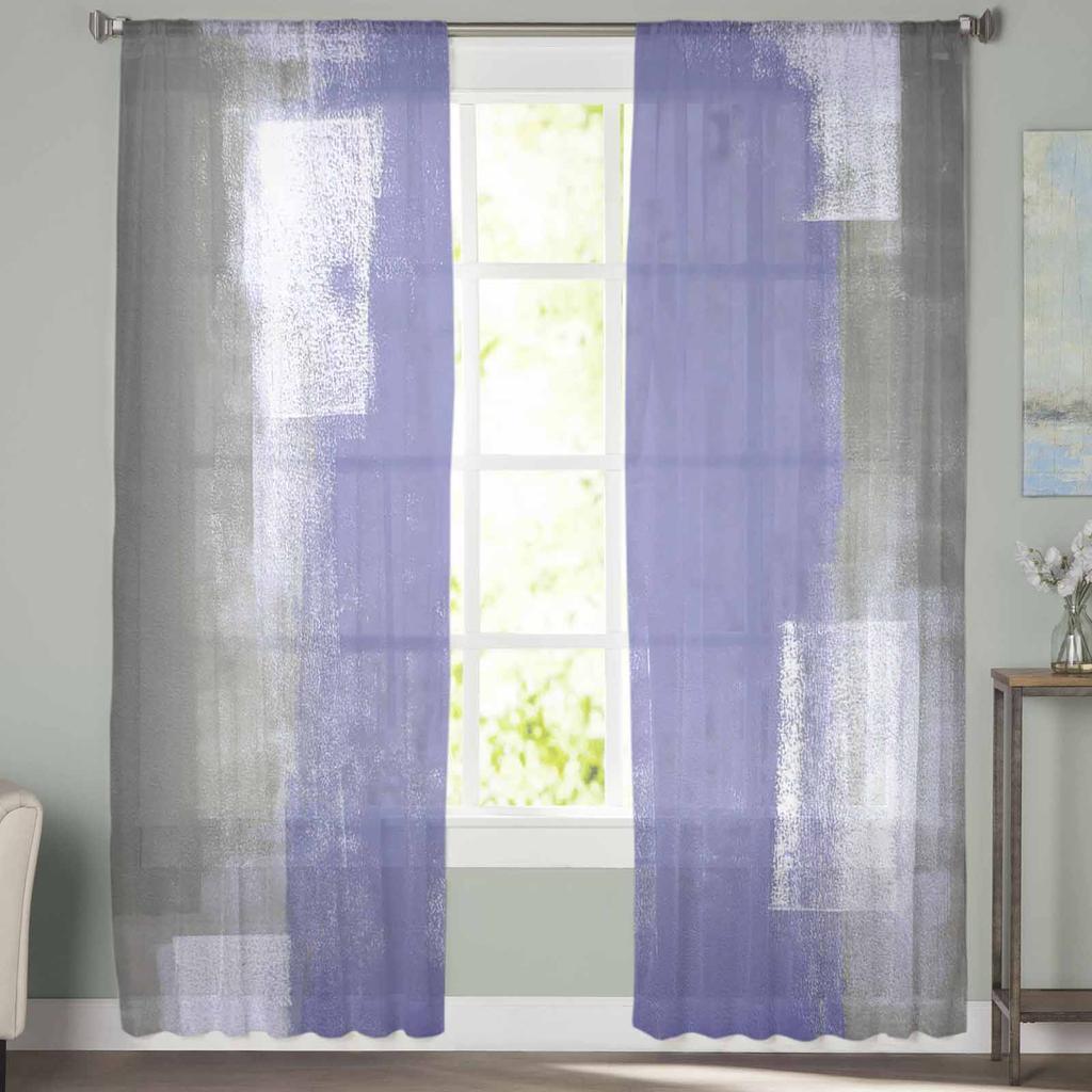 Lila Ölgemälde Textur Tüll Transparente Vorhänge für Wohnzimmer Schlafzimmer Küche für Fenster Voile Vorhänge Heimdekoration