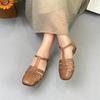 Johnature Handmade Genuine Leather Sandals Versatile Round Toe Buckle Strap Cowhide Flat Women's Shoes