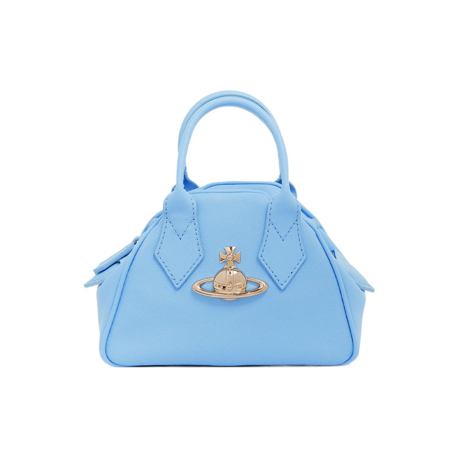Vivienne Westwood Yasmine Saturnus Logo Rits Crosshatch Leer Bowlingtas Mini Dames tassen Blauw 45030009L001NK403 Shopping Bag Set(Basic Set+Shopping Bag)
