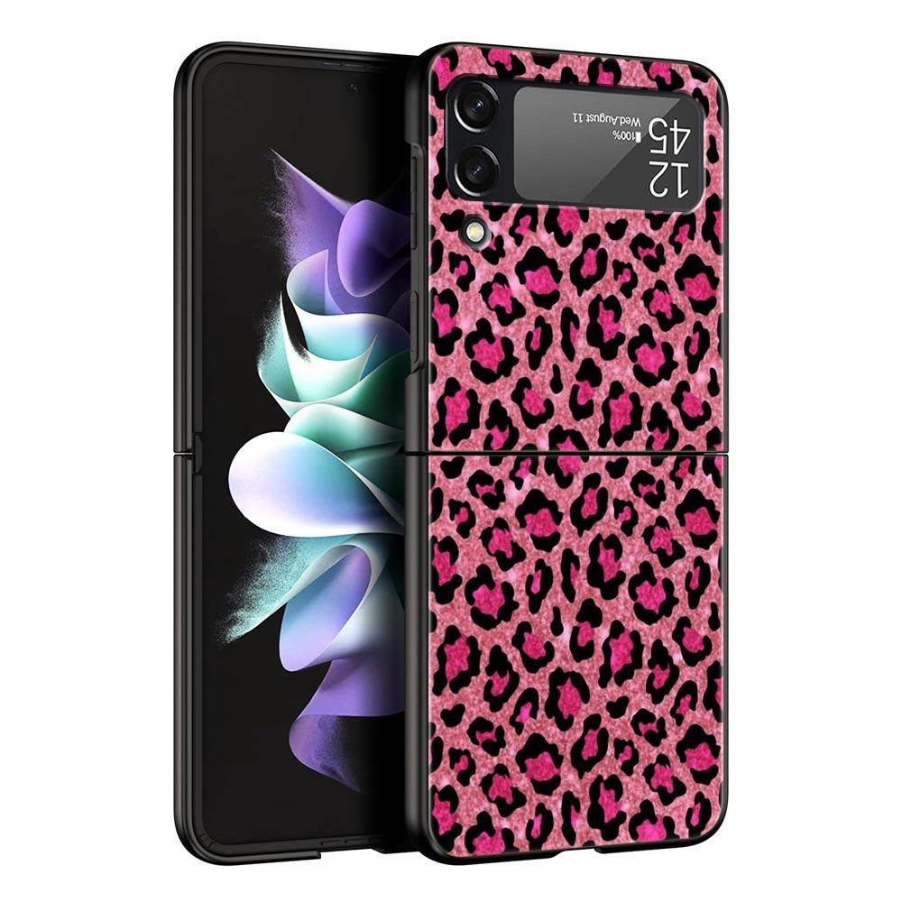 Phone Case for Samsung Galaxy Z Flip 3 4 5 6 Folding Black Shell For Samsung Z Flip4 Flip5 PC Hard Cover Leopard Cheetah print