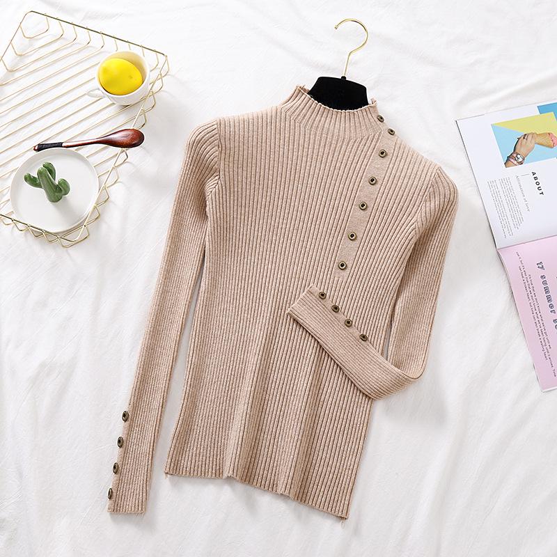 Damen Slim-Fit Langarm Strickpullover - Halber Stehkragen, Neue Herbst/Wintermode 2025