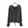 Design streamer large lapel knitted cardigan autumn and winter new loose temperament sweater jacket women