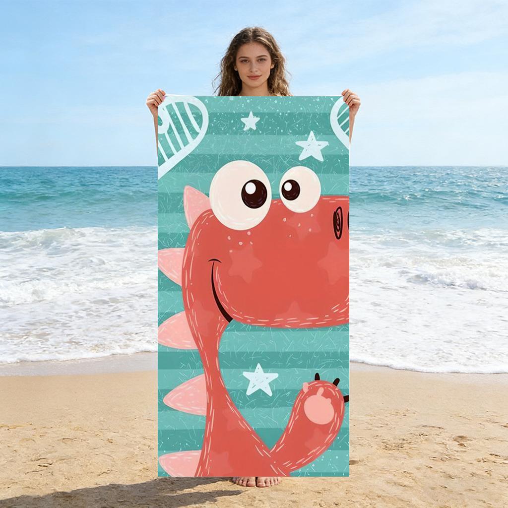 1PC Cartoon Dinosaur Print Beach Towel Quick-drying Towel Suitable for Seaside Pool Camping Vacation Yoga For Family Travel W40*H60(CM)