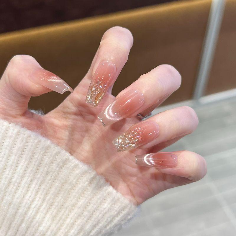 Ks Nail Art Wearable Nails Short Style 2026 New Model High-End Super Popular Cat Eye Handmade High-Quality Nude Color Stunning Nail Pieces