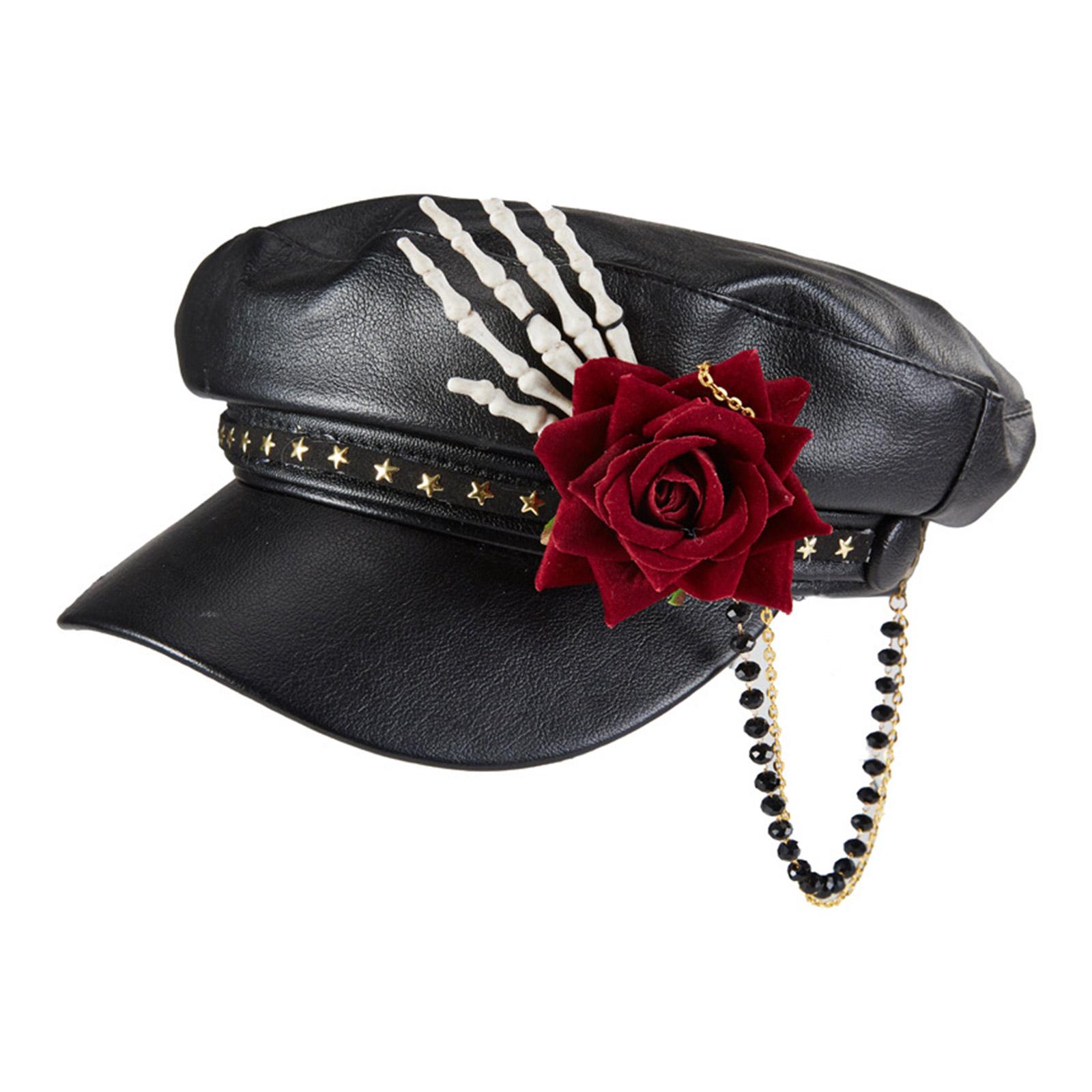 

Steampunk Newsboy Cap Vintage Newsboy Hat Gothic Steampunk Peaked Cap Leather Halloween Masquerade Costume Party 1 чорний