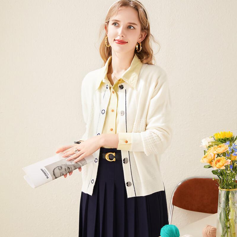 Pull Cardigan à Col Rond Texturé 100% Laine Pure pour Femmes TUHUANG