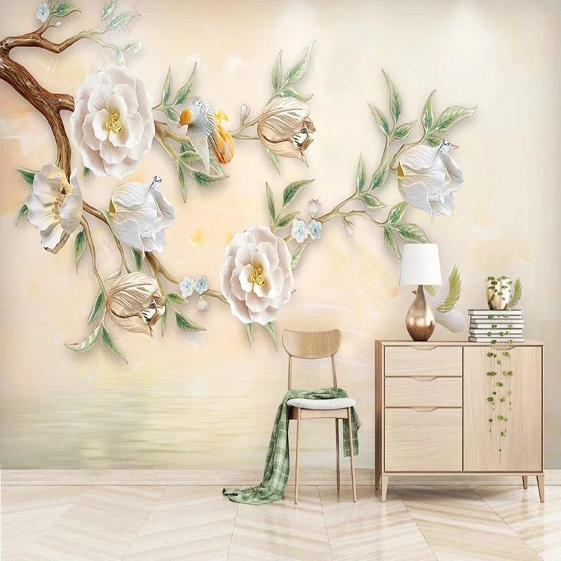 3d Relief Magnolia Flower Photo Wallpaper Living Room Tv Background Wall Decor Modern Creative Mural 3d Wallpapers