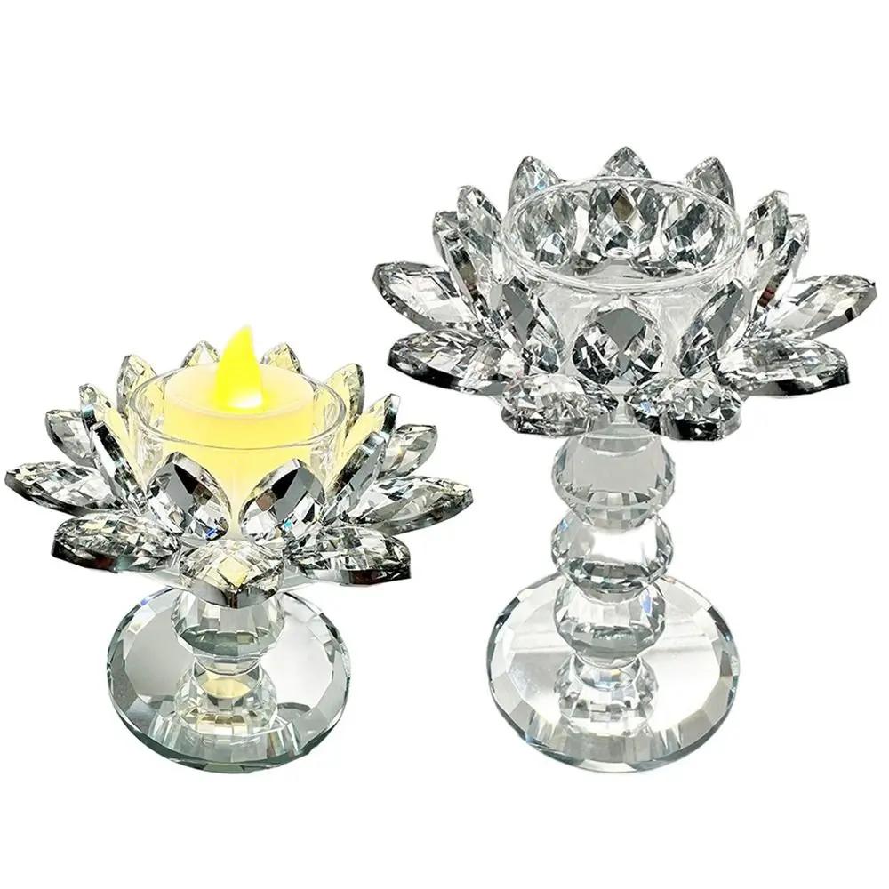 Heller Kristall-Lotuskandelaber Langlebig Elegant Klar Blume Teelichthalter Flacher Boden Anti-Rutsch Glas Kerzenständer Party