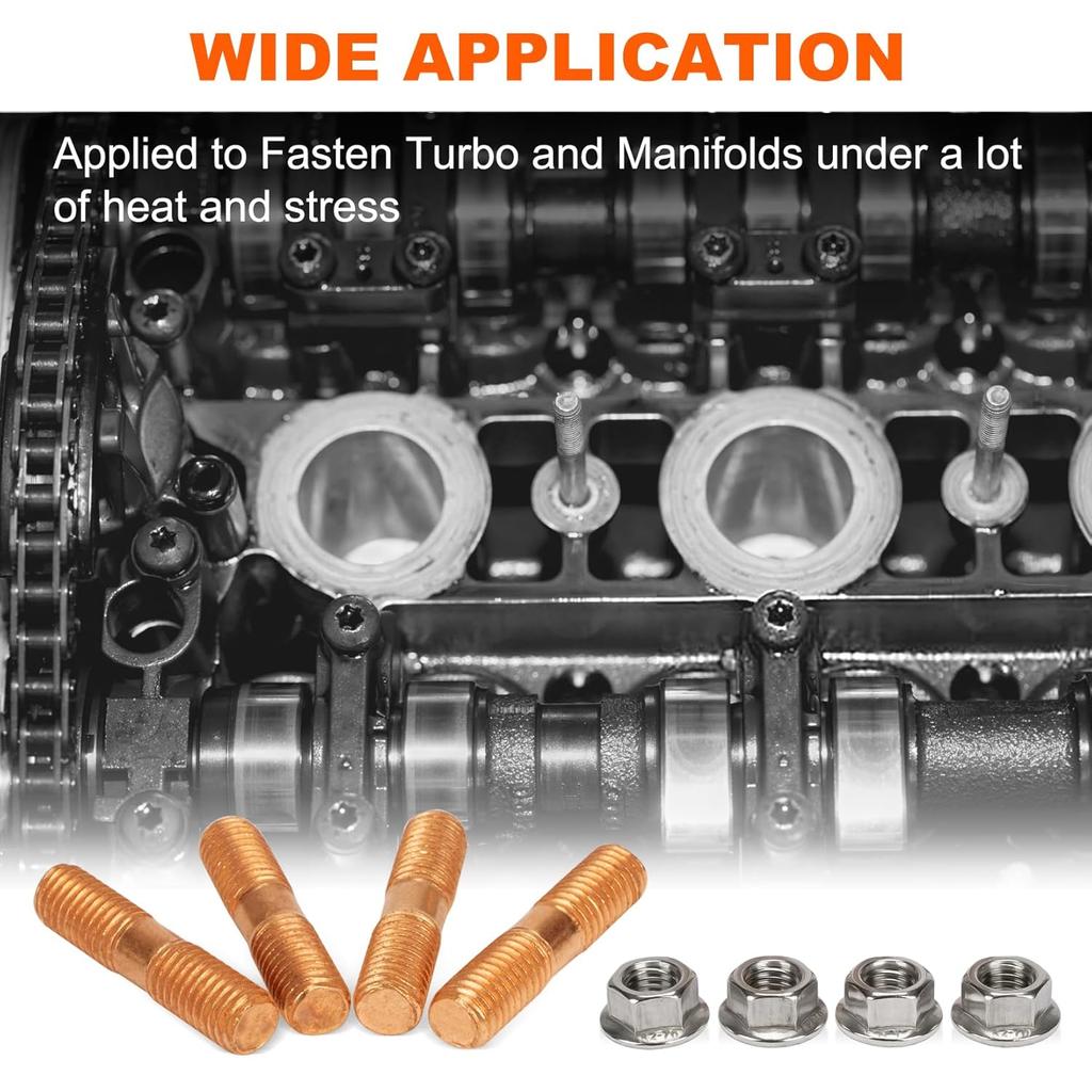 PSLER M10x1.50 Threaded T3 T4 T6 Turbo Screw and Nuts High Strength Turbo Stud Kit Flange Nuts Set of 4