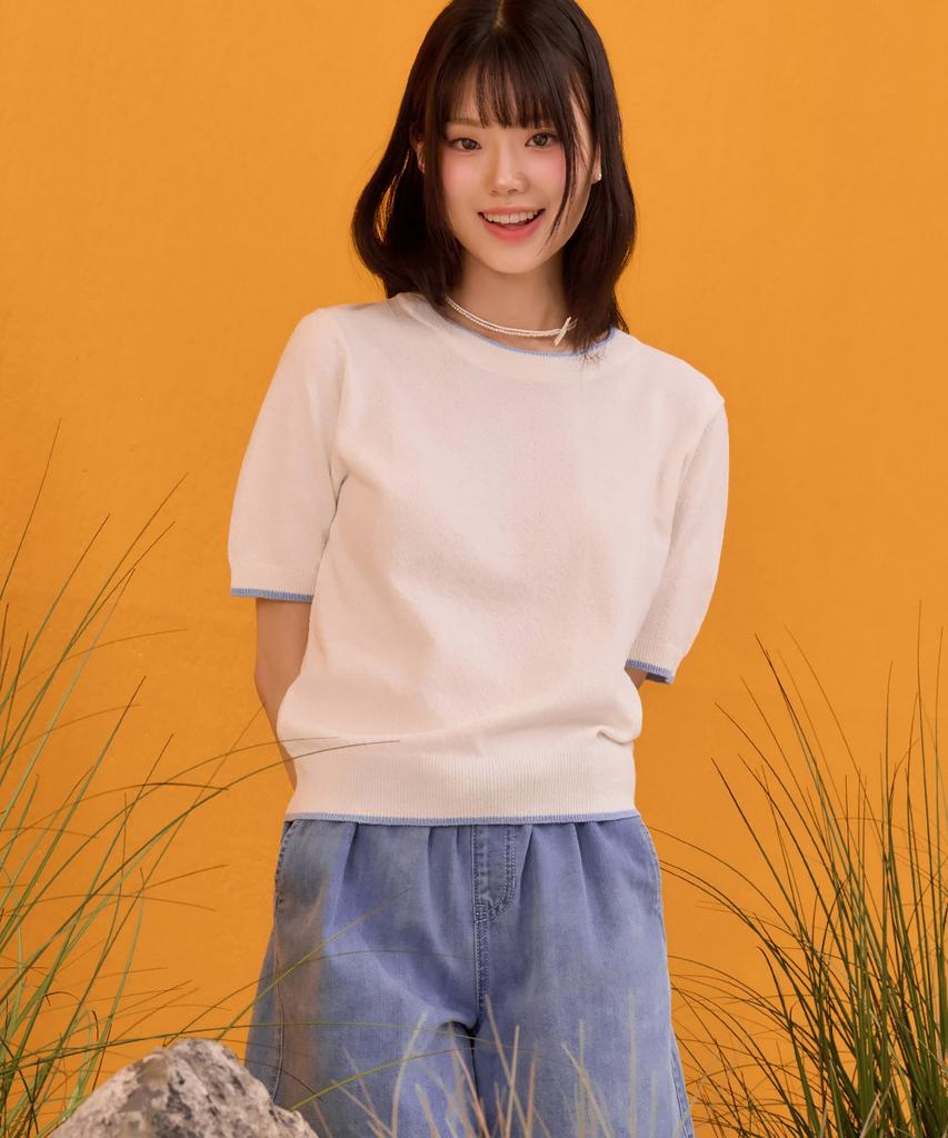 CHASECULT Women'S Crew Neck Contrast Sweater - White