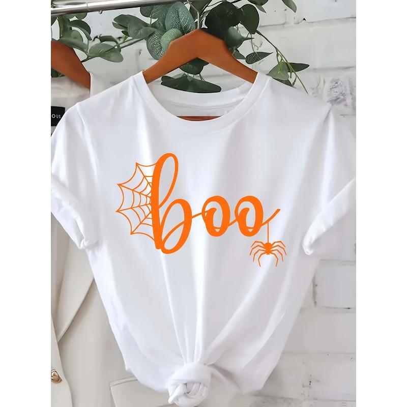 

Европейский размер Boo Паутина Графика Хэллоуин Обычная футболка с коротким рукавом S белый