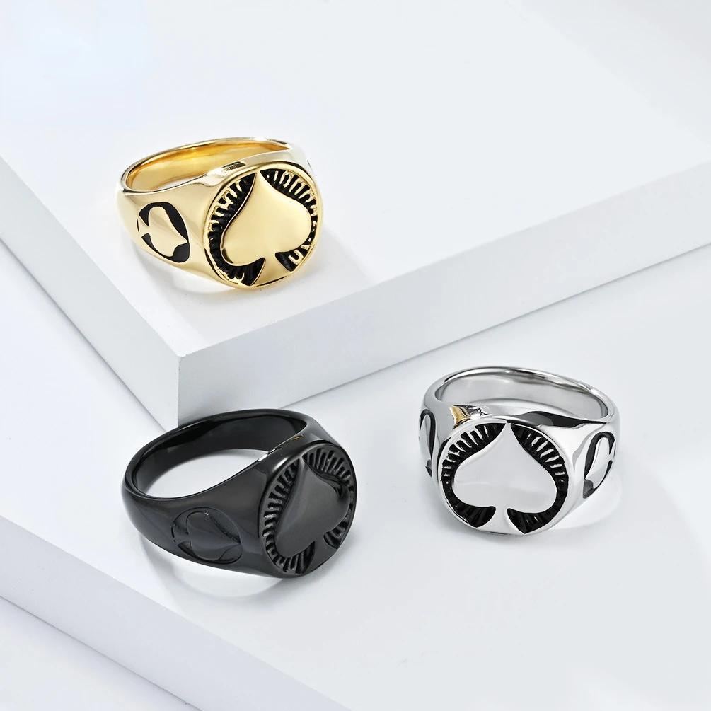 Anello in Acciaio Inossidabile Asso di Picche Poker Anelli Uomo Nicchia Accessori Fortunati Hipster Gioielli per le Mani