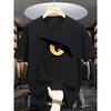 European Size Men'S Casual Summer Graphic T-Shirt - Bold Eye Print, Short Sleeve, Round Neck, Lightweight Cotton, Black with Yellow & Orange Design