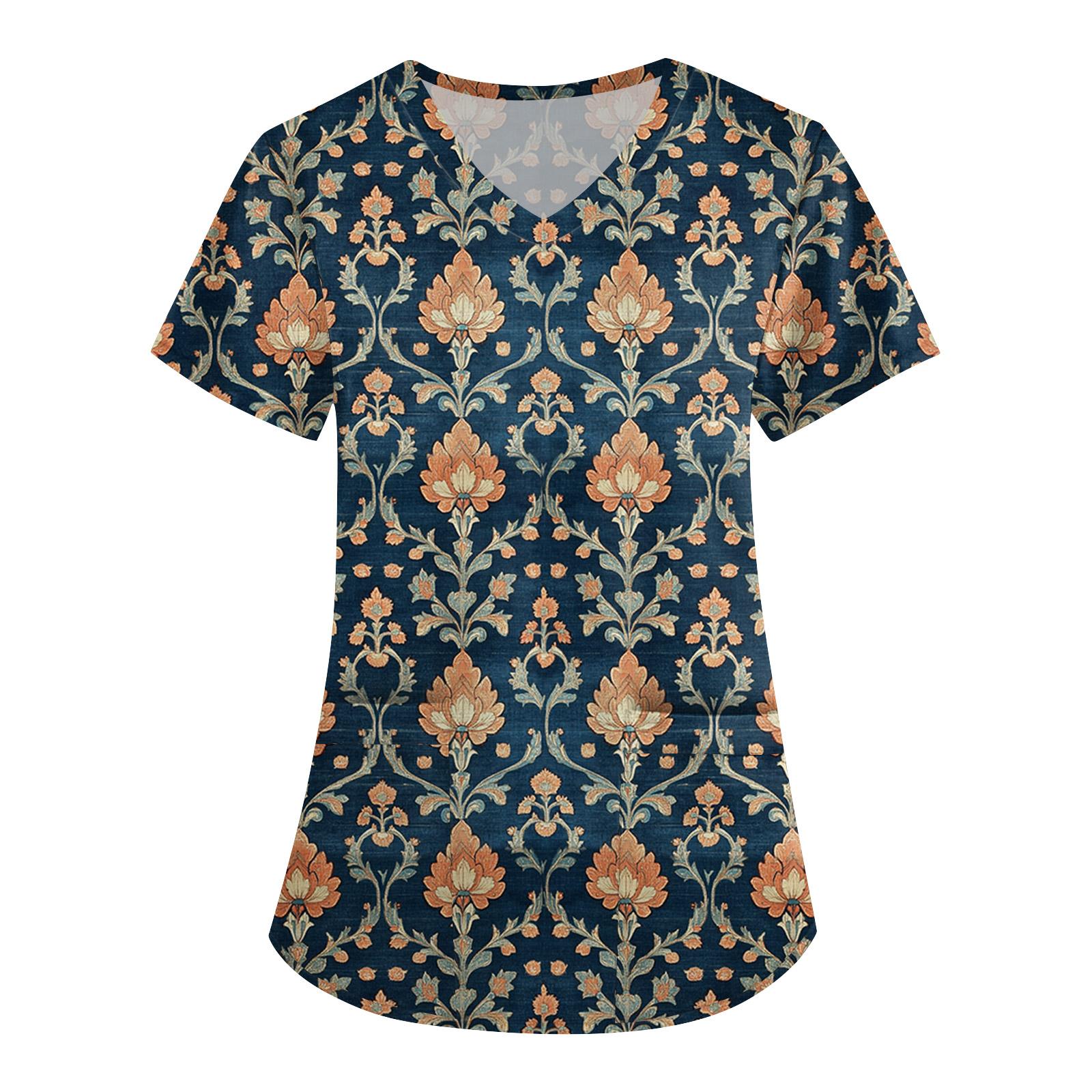 

Женская симпатичная принтованная рабочая одежда с V-образным вырезом, двухслойными карманами, базовым коротким рукавом, пуловером ко Дню святого Валентина L