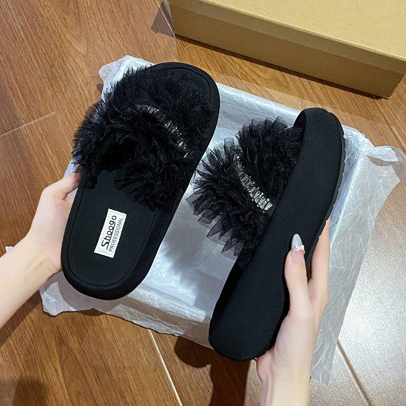 Fashion Mesh Thick-bottomed Cool Slippers Women's 2025 Summer New Korean Version Soft-bottomed Lightweight and Versatile One-word Slippers Ins