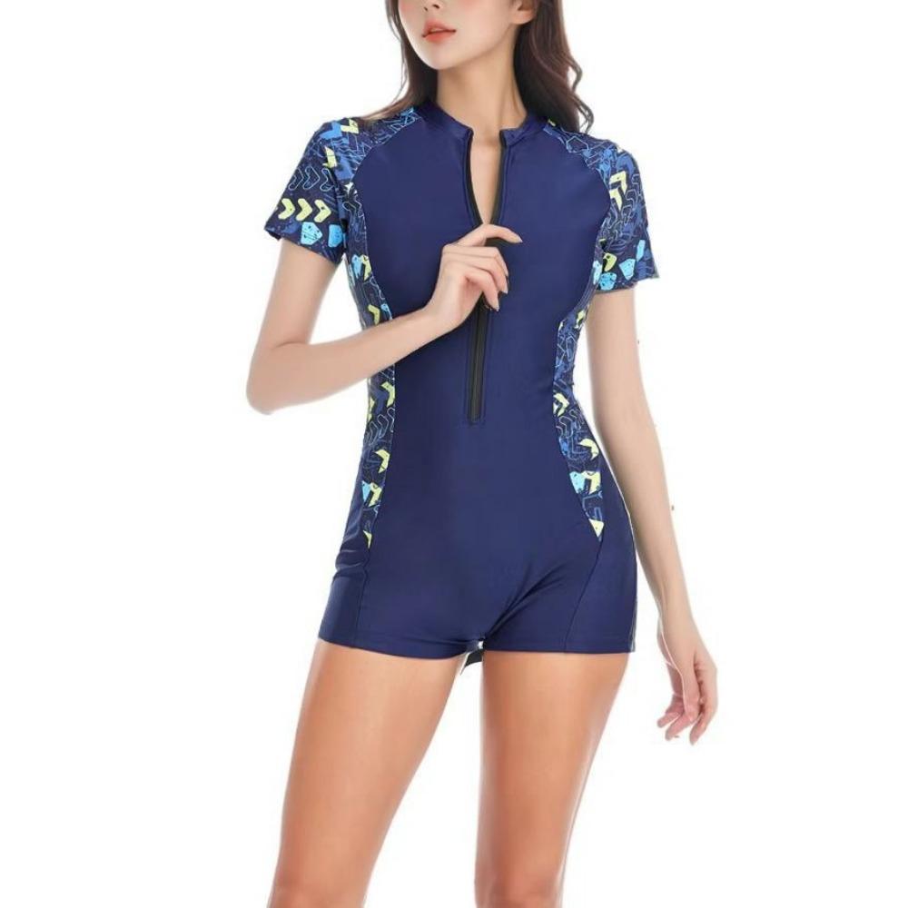 

Слитный купальник на молнии в европейском и американском стиле, женский, сексуальный, конкурентоспособный, цветной, с принтом, бикини XXL темно-синий