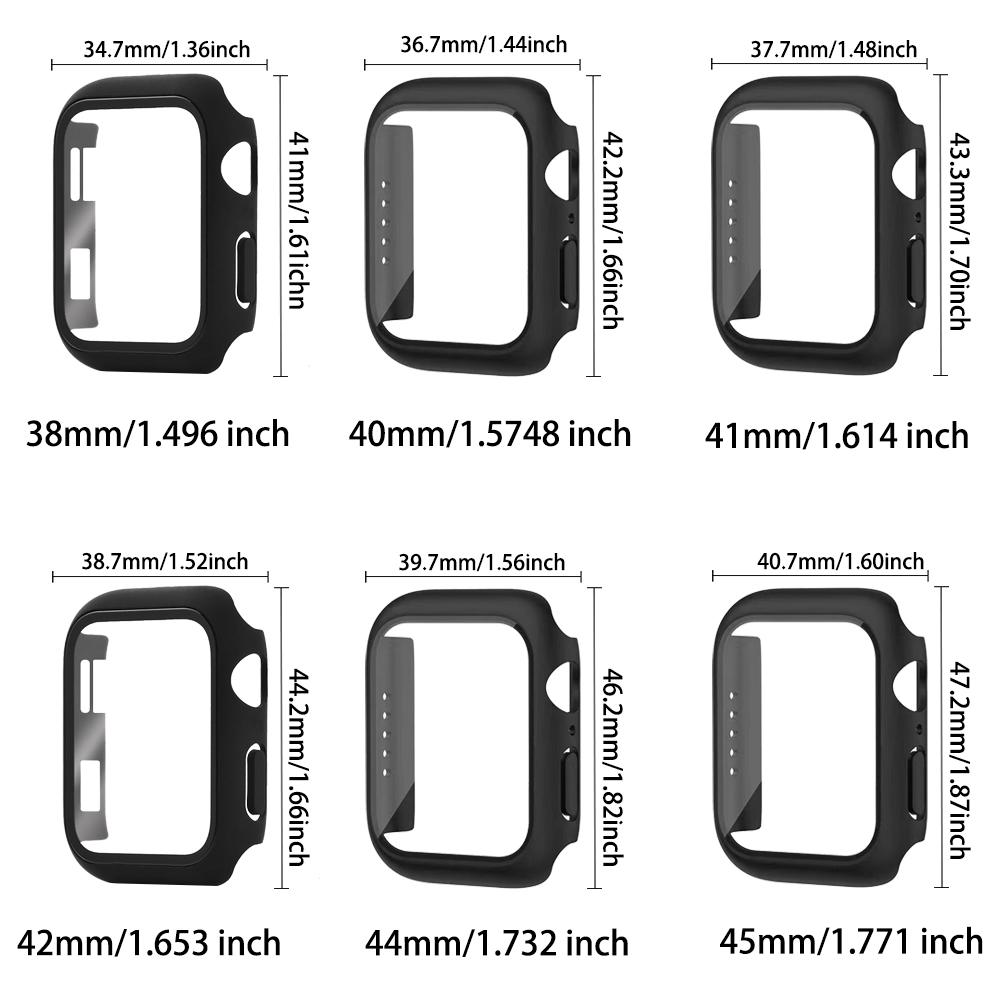 Tempered Glass+cover For Apple Watch 9 8 41mm 45mm 42mm 38mm PC Bumper Screen Protector Case iWatch Series 7 6 5 4 Se 44mm 40mm