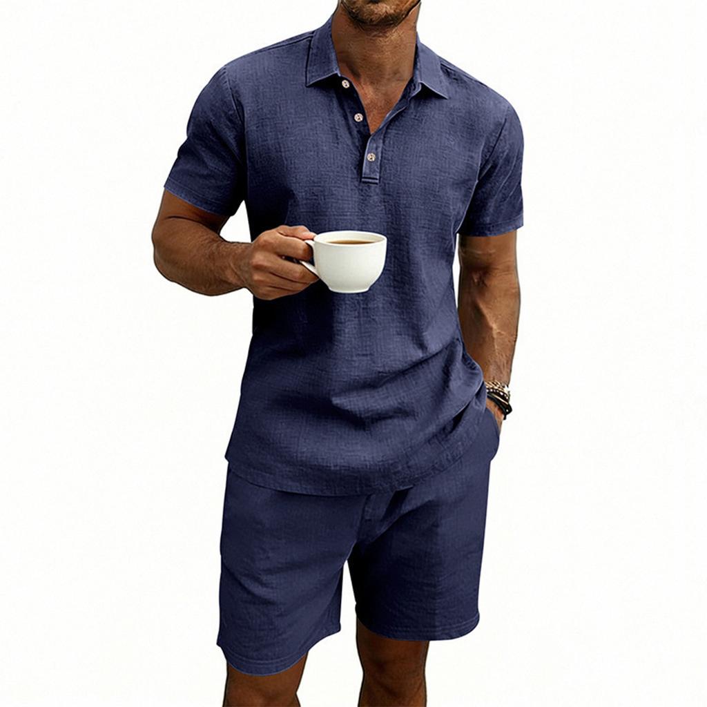 Men's Casual Loose Fit Large Size  Beach Short-sleeved Shirt And Shorts Set
