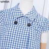 VONDA Two Picecs Sets Women Plaid Print Short Sleeve Blouse and Pants Casual Outfits
