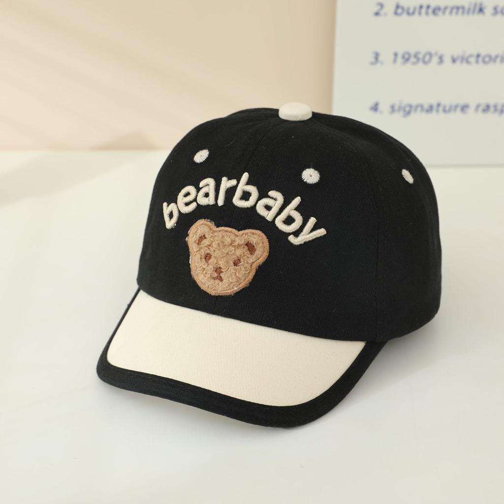 Kids Corduroy Baseball Cap Cute Bear Embroidery Short Brim Hat for Boys Girls Spring Autumn Outdoor Travel Sun Protection