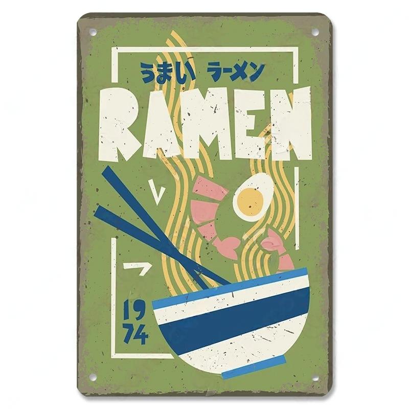 Metal Tin Signs Japanese Foods Vintage Posters Decor Plaque Ramen Beer Metal Plates Wall Decor for Bar Kitchen Restaurant
