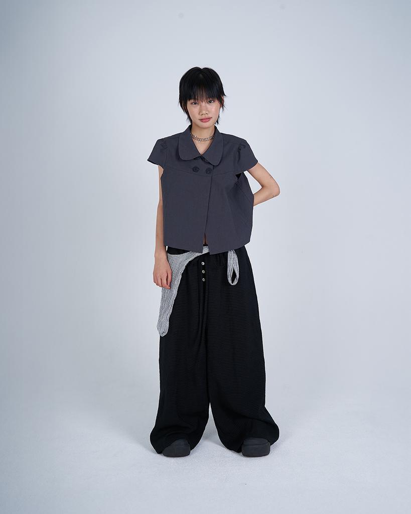 Sio Elastic Waist Stripe Pants [Black]