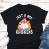 Just A Boy Who Loves Chickens T Shirt Funny Cartoon Rooster Casual Farm Chicken Lover For Boys Vintage Washed Fashion