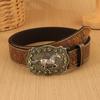 Embossed Design Retro Mens Belt Versatile Style Bull Head Pattern Embossed Belt American Style Trendy Design Bull Head Belt