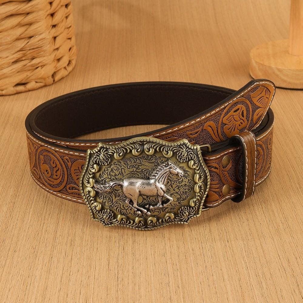 Embossed Design Retro Mens Belt Versatile Style Bull Head Pattern Embossed Belt American Style Trendy Design Bull Head Belt
