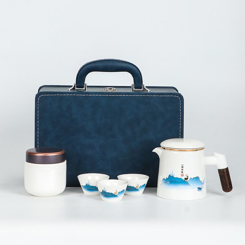 Travel tea set High-end gift box Kung Fu tea set Portable outdoor teapot Business souvenir