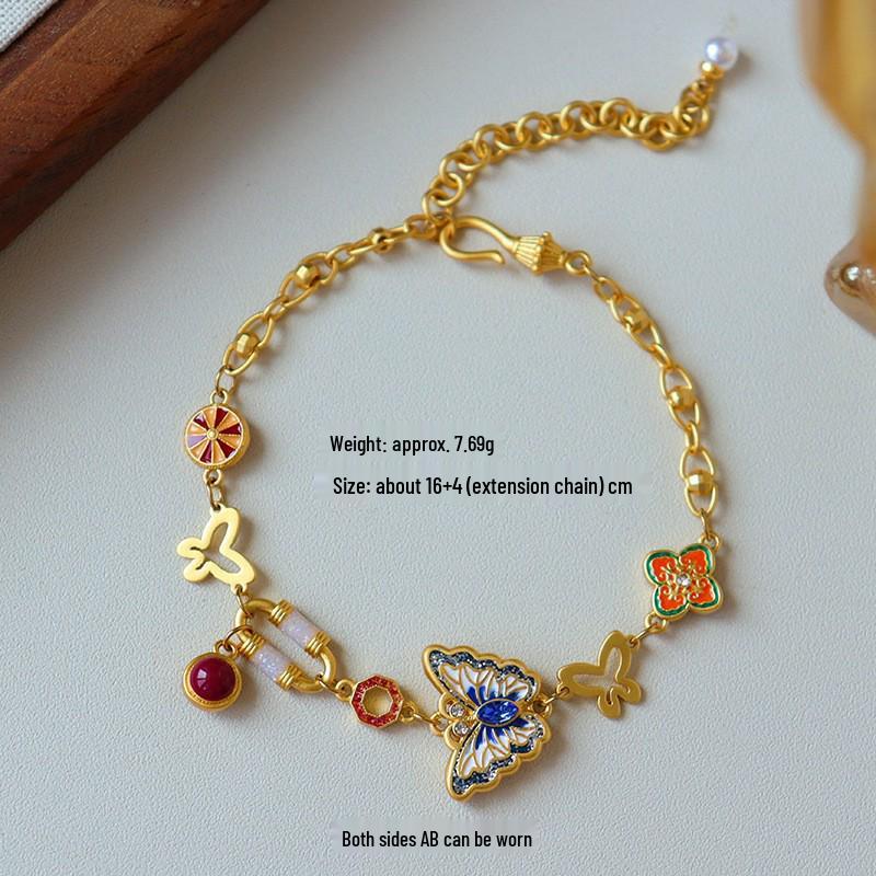 Retro Exquisite Butterfly Bracelet: Colorful Drip Oil Design, Light Luxury, High-End Fashion, Versatile Niche Temperament Jewelry.