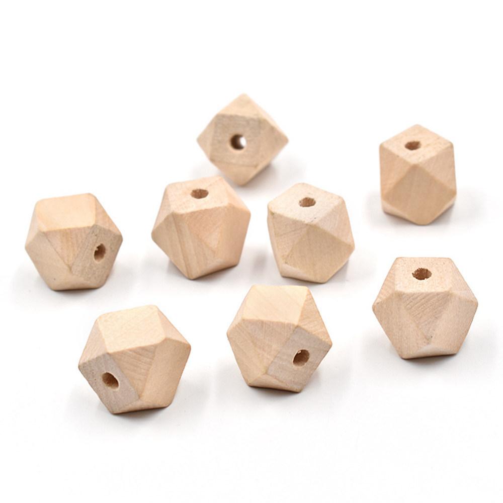 10pcs/20pcs Polygon Shape Natural Wood 10mm 12mm 14mm 16mm 20mm 25mm 30mm Loose Beads for DIY Crafts Woodcraft Jewelry Bracelet Making Accessories