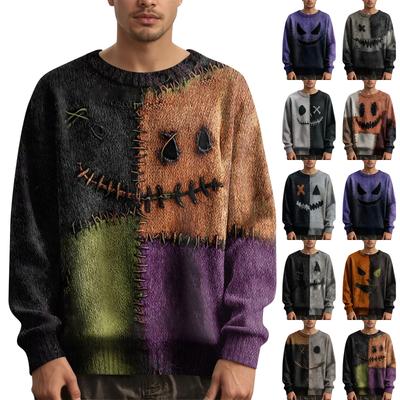 Herren Langarm Pullover Strickpullover Lässiger Halloween-Print Strick Übergröße
