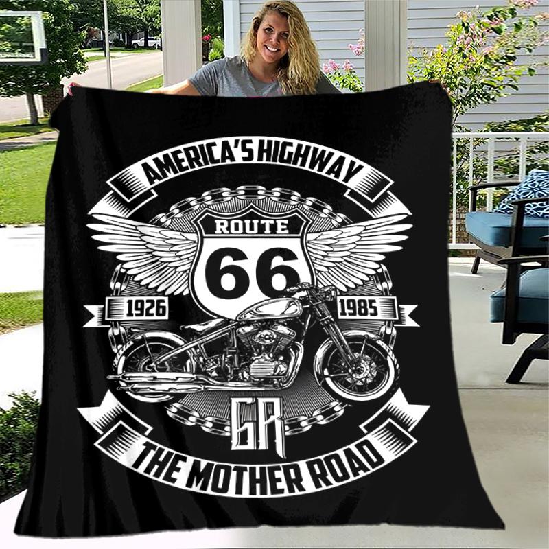 1pc Blanket U.S. Route 66(0) Print Design, Lightweight Blanket for Sofa, Bed- Soft &Warm, Gift for All Seasons like Christmas, Halloween
