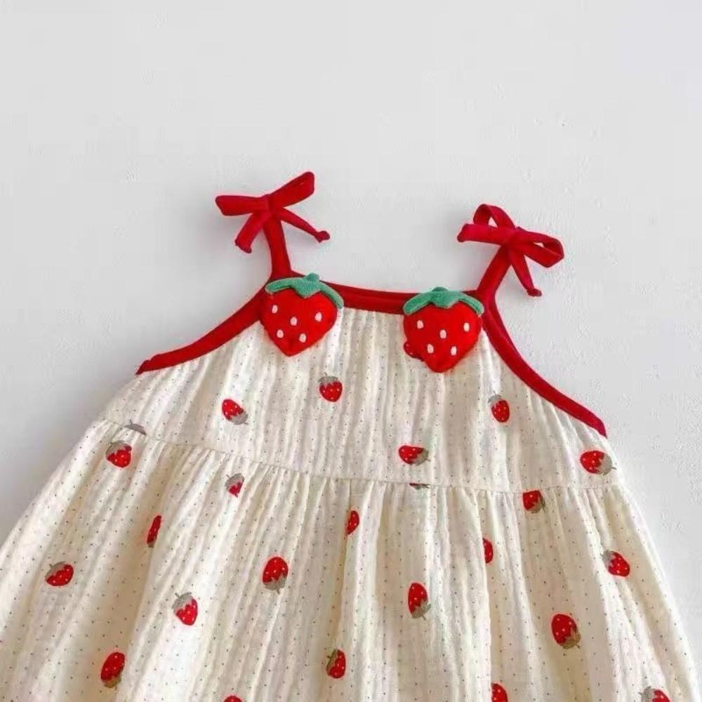 Strawberry Printed Baby Sling Jumpsuit Sweet Bow Baby Clothes Fashion Baby Romper  Summer