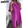 GMXIA Women's Fashion Summer Spring Solid Color Print POLO Neck High Waist Casual Dresses