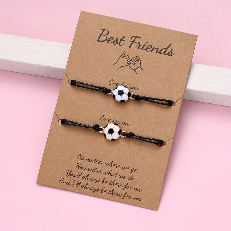 Set of 2 Charm Bracelets for Boys and Girls Copper and Gold Football Braided Adjustable Friendship Bracelet