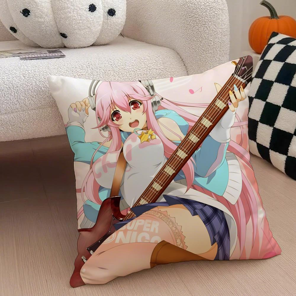 Cute Vibrant Japanese Idol SSuper Sonico Cushion Cover Throw Pillow Cover Hidden Button Durable Polyester Chair Cushion