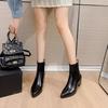 New Fur Integrated Short Boots Women's Thick Heel Pointed Tip Fleece Warm Thin Boots Black Side Zipper Martin Boots