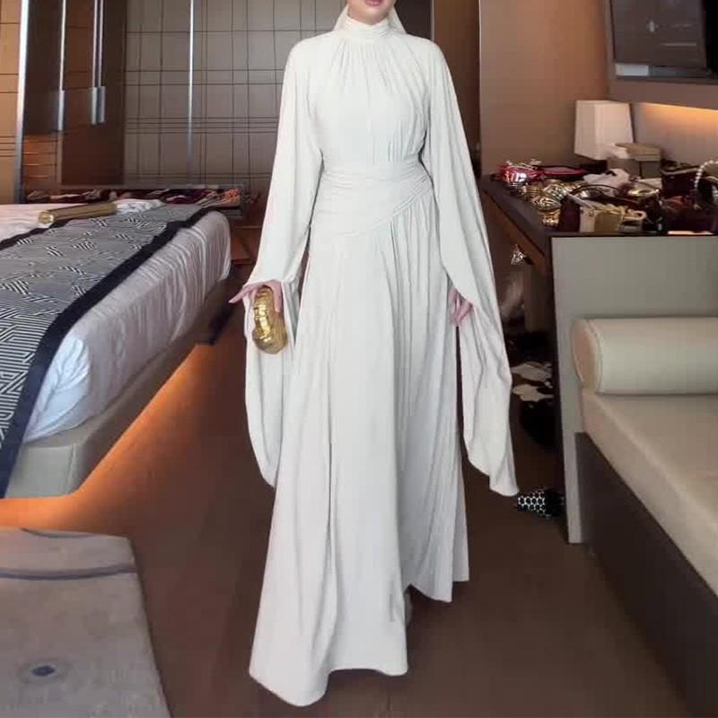 Elegant White Long Sleeve Midi Dress With Cinched Waist Slim Fit 2026 Extra Small